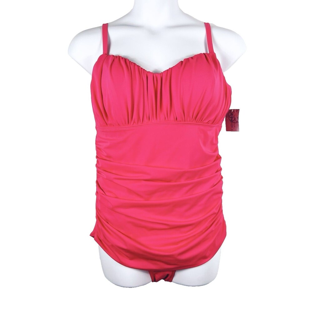 Catherines One Piece Swimsuit Size 20W Hot Pink Ruched Padded Slimming NEW *READ